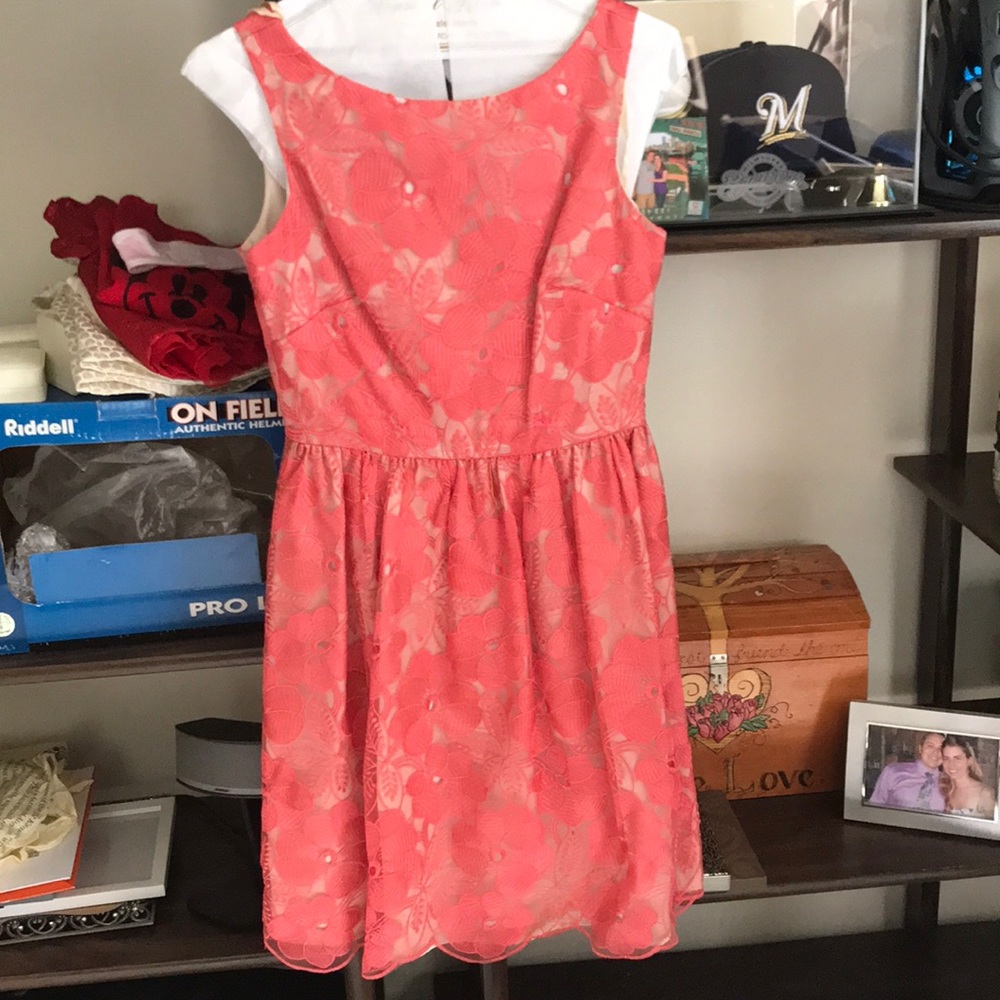 Eliza J Floral Coral V Back Dress